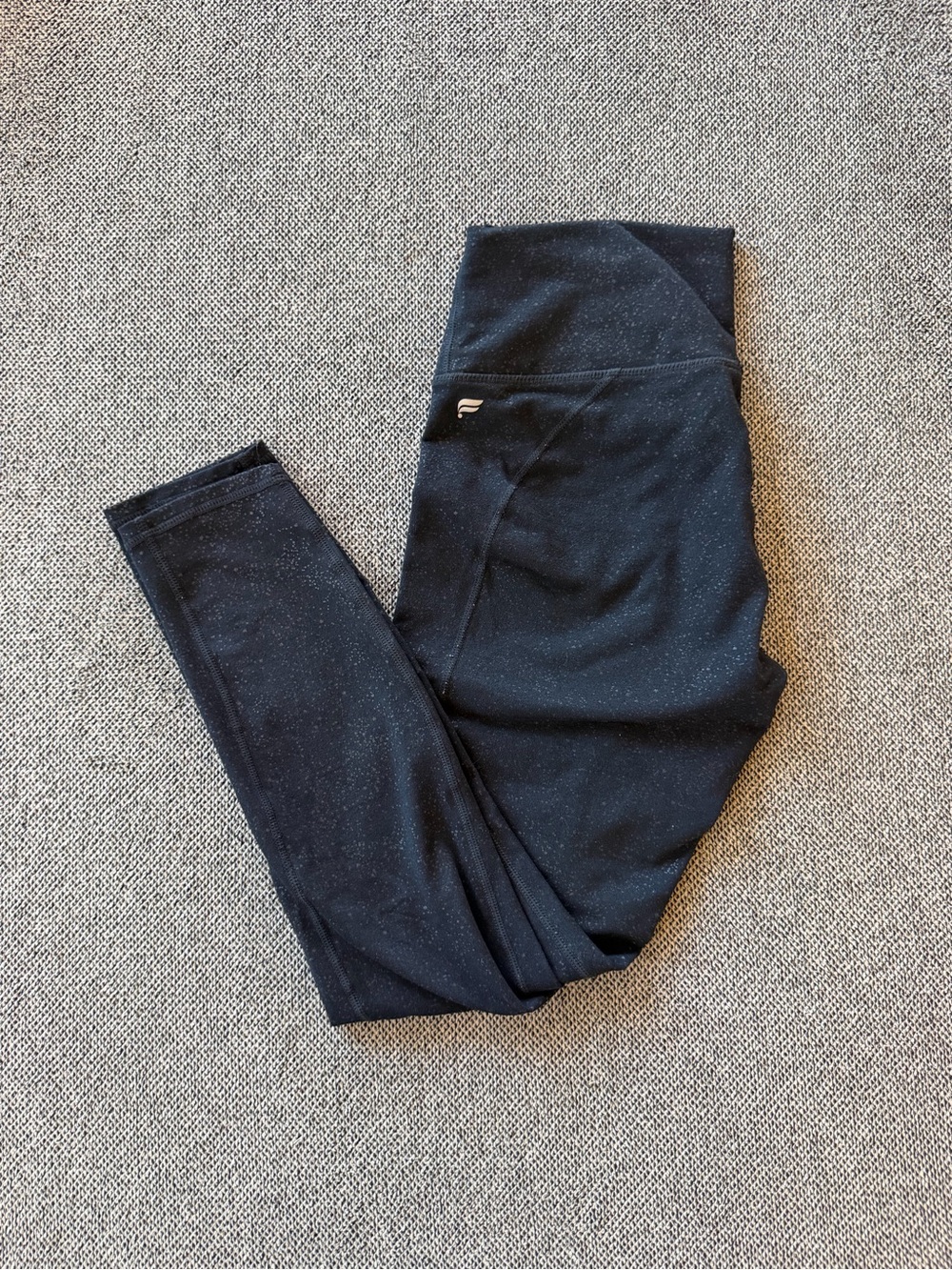 Fabletics Powerhold Black Leggings with subtle foil design
